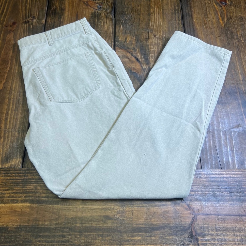 LL Bean Mens Khaki Cotton Canvas Work Pants 36x34 Straight Leg Tan 0Y462